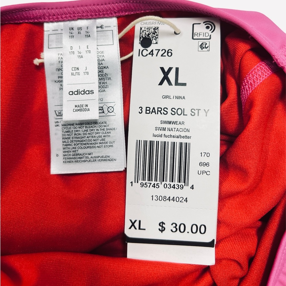 Adidas Girls Athletic Swimsuit Racerback One-piece Fuchsia/Scarlet Size XL - Picture 9 of 9